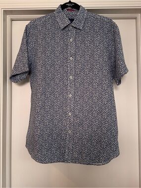 Toscano Navy Short-Sleeve Micro Floral Shirt